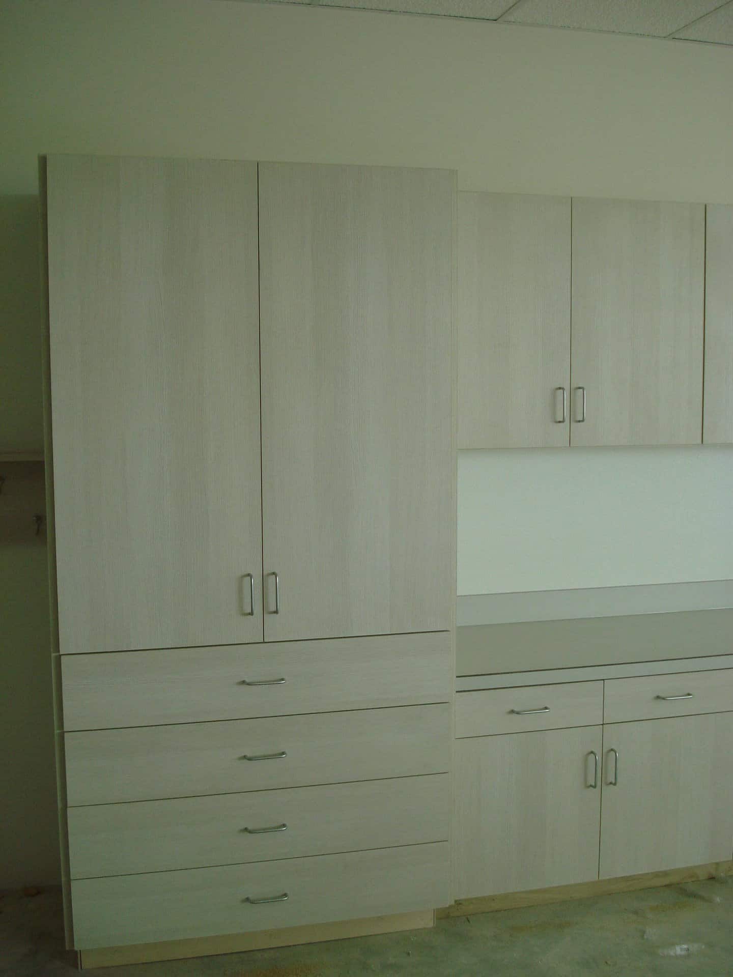 Wooden custom wall cabinets in an office