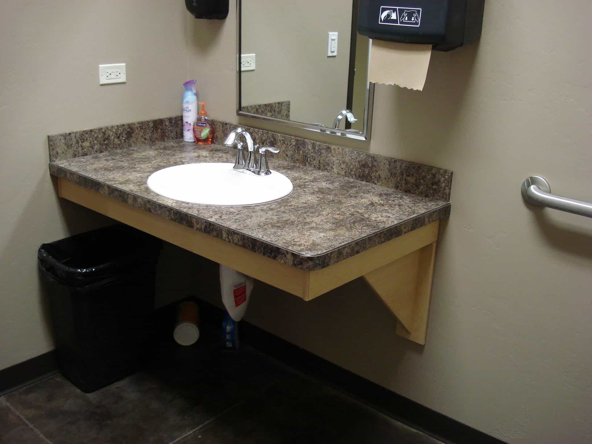 Laminate sink countertop in a commercial setting