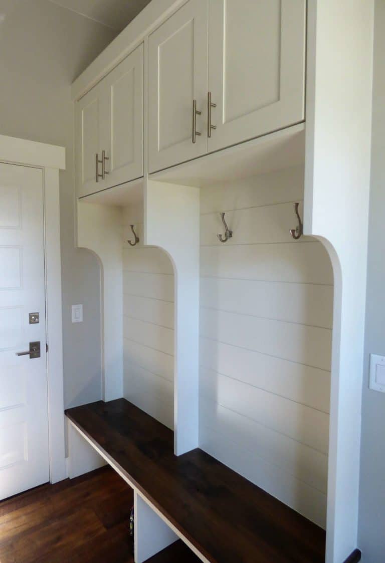 white wooden cabinets