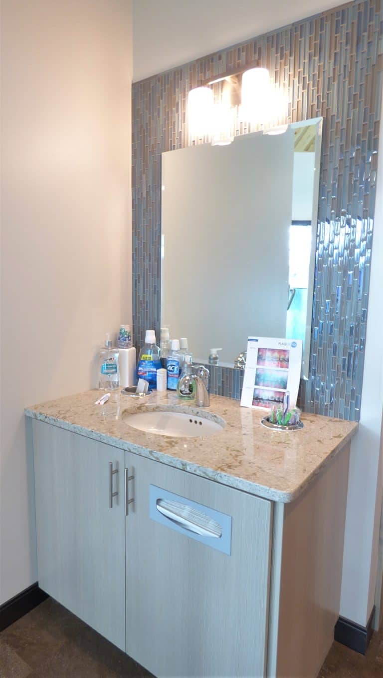 Bathroom cabinet and countertop at River Valley Orthodontics in Burley Idaho.