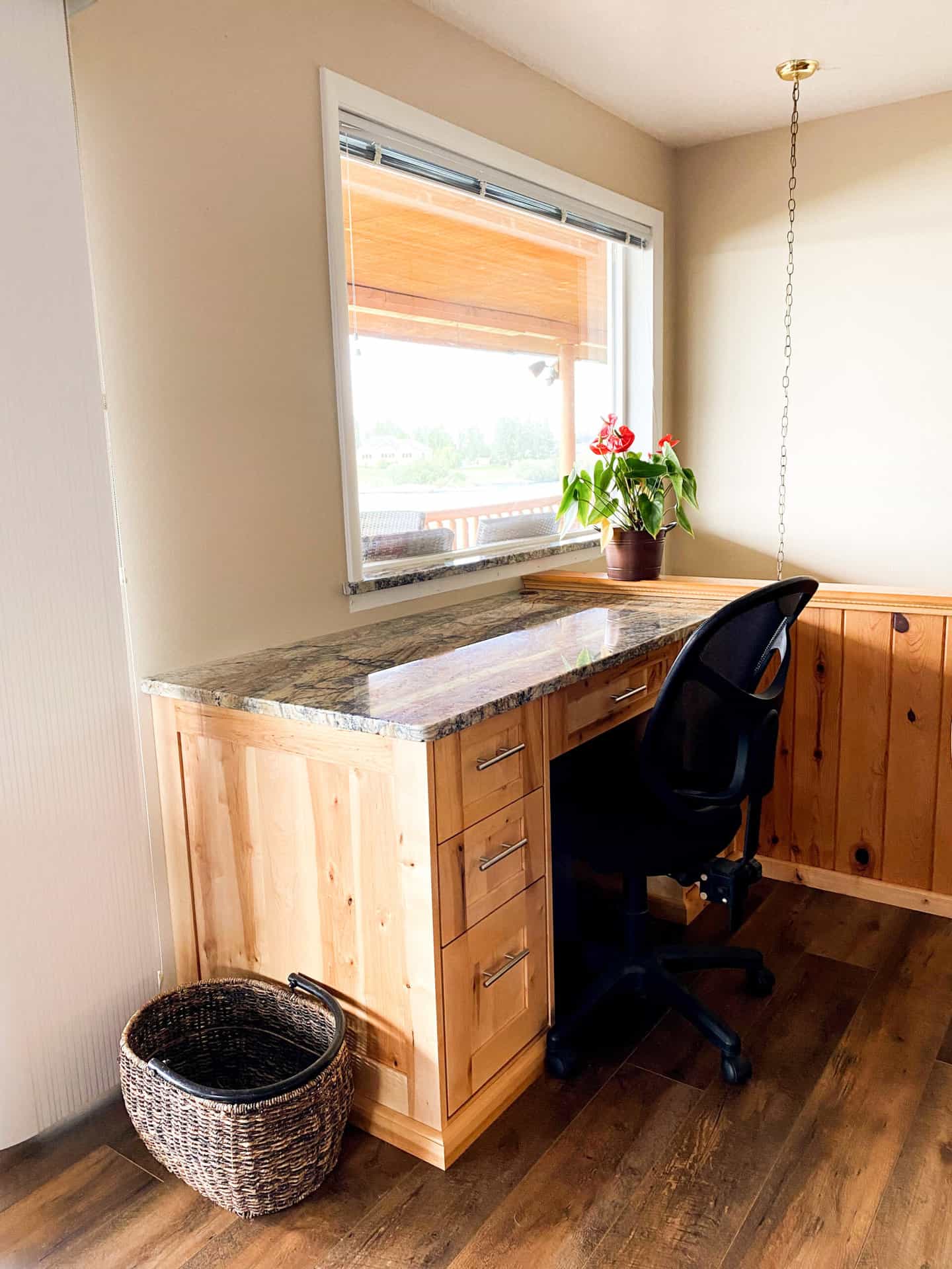work table with wooden cabinets