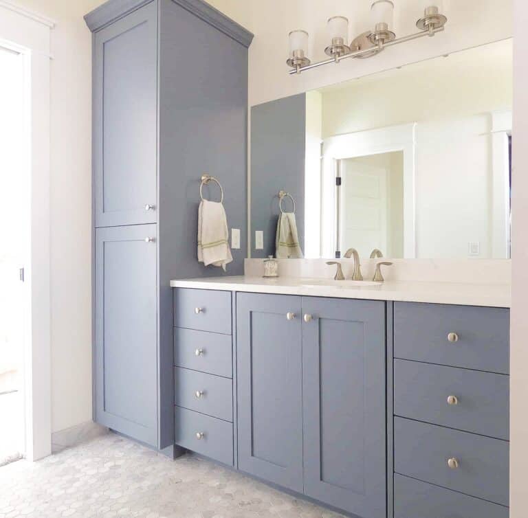 gray custom cabinets for vanity