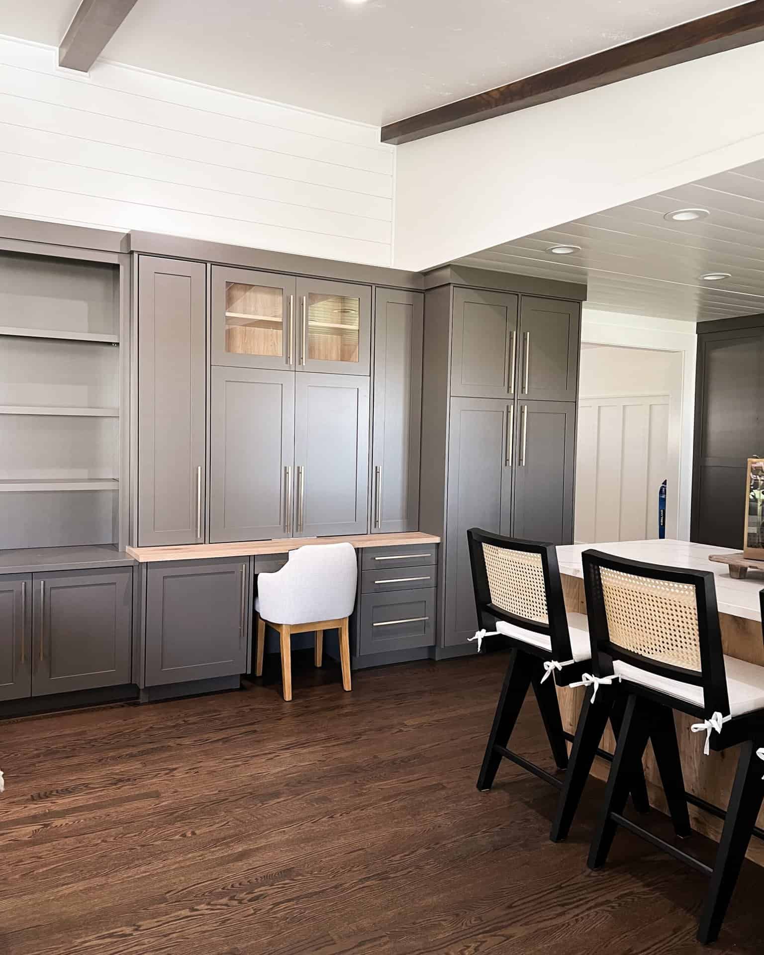 custom built in area with gray finish