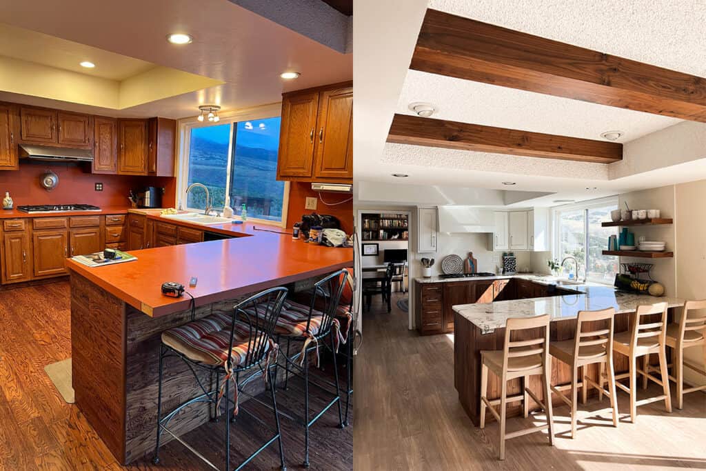 Sagewood kitchen remodel before and after with custom cabinets in Chubbuck Idaho
